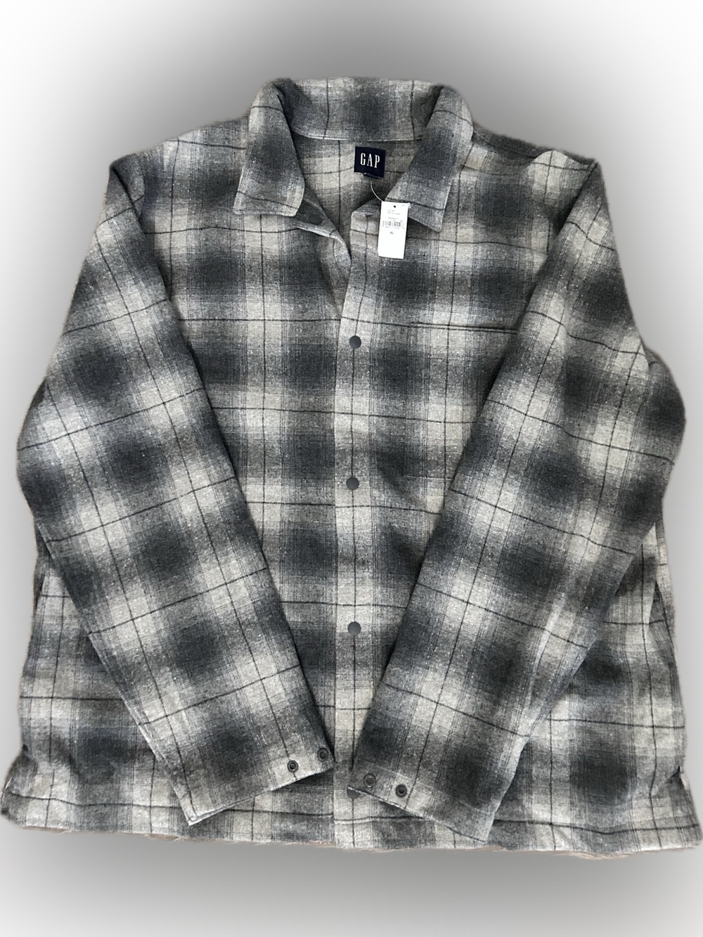 GAP Men’s Gray Black Plaid Button-Down Shirt Jacket